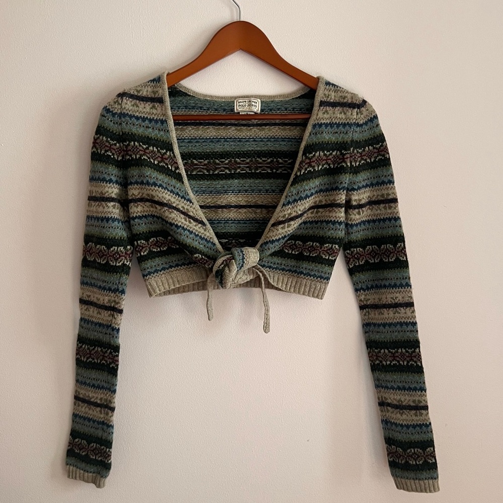 Ralph Lauren Polo Jeans 100% Lambswool Front Tie Cardigan/Sweater size Small